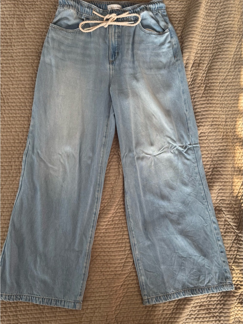 Loft Light Blue Wide-Leg palazzo Drawstring Jeans - Women